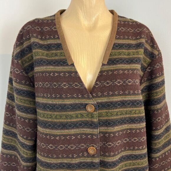 Vintage Marie Claire Women's Large Wool Blend Cardigan Sweater Shacket Fair Isle - Picture 6 of 14